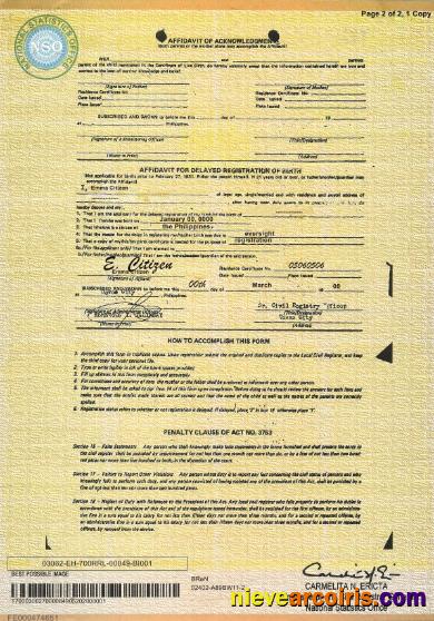 Philippines birth certificate